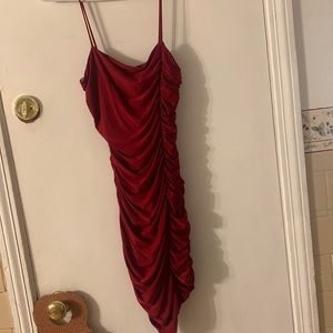 Red strapless dress